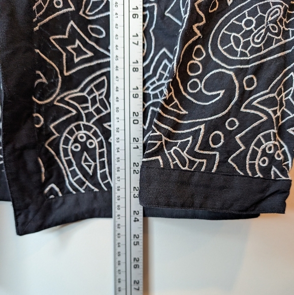 Vintage Black White Linen Blend Embroidered Open Front Cardigan Jacket Top Mediu - Picture 7 of 8